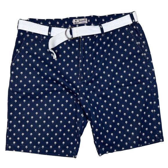 ISLANDIA shorts men’s 42 flat front palm tree prints with belt inseam 10” - Picture 1 of 5